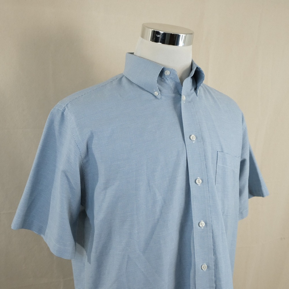 Stafford 16 Regular Fit Wrinkle Free Oxford Dress Shirt Blue Houndstooth Mens